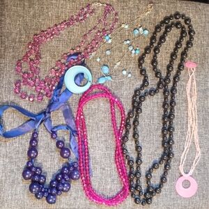Vintage Colorful Beaded Necklace Lot - Pink, Purple, Black, Turquoise
